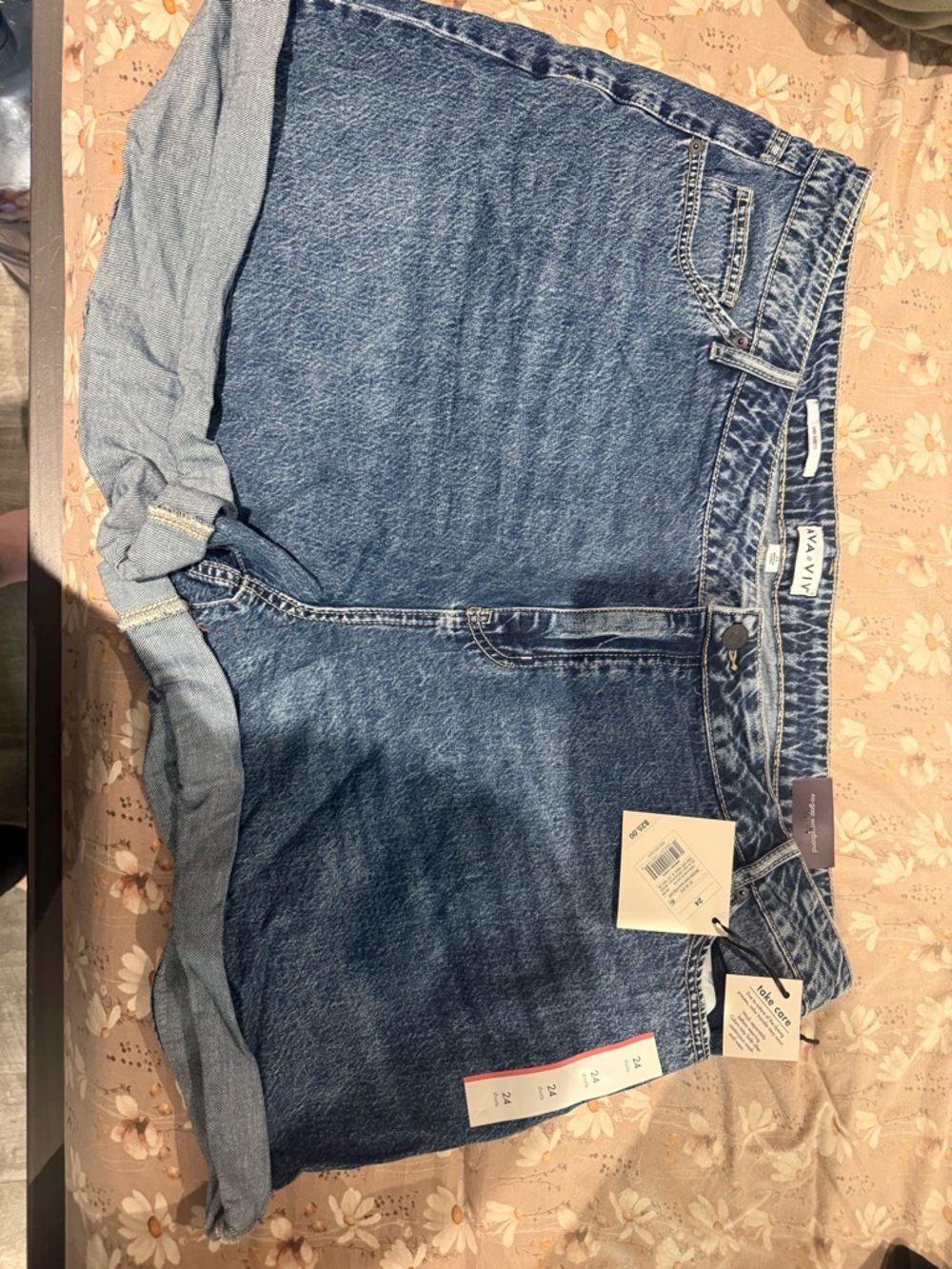 NWT High-Rise Rolled Hem Denim shorts - Blue SIZE 24R HIGH RISE MIDI SHORT